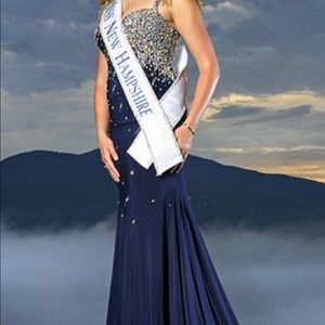Tony Bowls Custom Gown in Navy Jersey